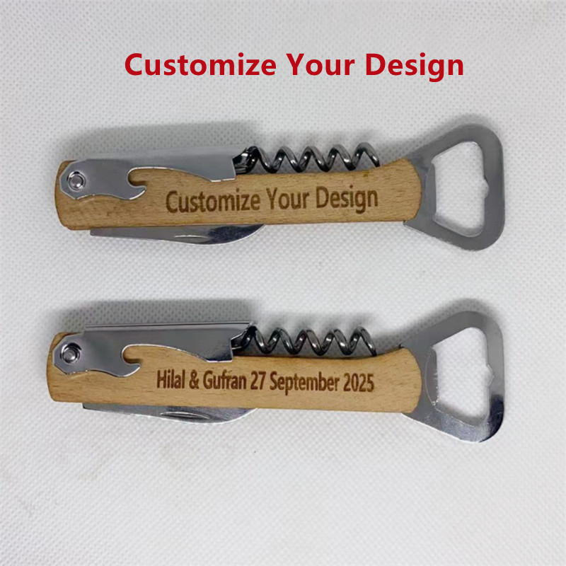 Wine With Beer Name - Apribottiglie con manico in legno, cacciavite